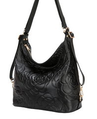 Alive With Style 'Rosanna' Leather Shoulder Bag/Backpack/Cross Body Bag by Serenade in Black-Putty-Raspberry