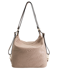 Alive With Style 'Rosanna' Leather Shoulder Bag/Backpack/Cross Body Bag by Serenade in Black-Putty-Raspberry