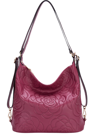 Alive With Style 'Rosanna' Leather Shoulder Bag/Backpack/Cross Body Bag by Serenade in Black-Putty-Raspberry