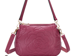 Alive With Style 'Rosie' Leather Shoulder Bag/Cross Body Bag by Serenade in Red-Raspberry-Cornflower-Black