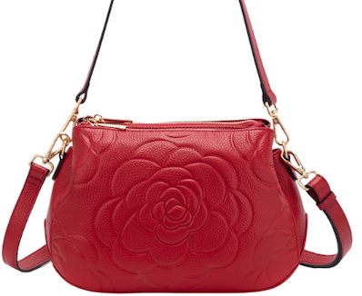 Alive With Style 'Rosie' Leather Shoulder Bag/Cross Body Bag by Serenade in Red-Raspberry-Cornflower-Black