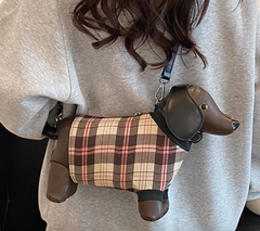 Alive With Style 'Doggy Plaid Coat' Shoulder Bag/Cross Body Bag in Plaid Coat