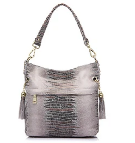 Alive With Style 'Cindy' Leather Shoulder/Cross Body Bag in Navy-Green-Silver-Black-Beige-Chocolate