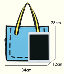 Alive With Style 'Cartoon' Canvas Tote/Handbag/Shoulder Bag in Yellow-Blue-Pink-Grey-Red