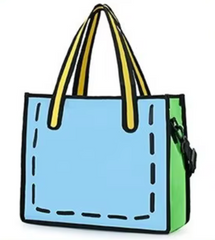 Alive With Style 'Cartoon' Canvas Tote/Handbag/Shoulder Bag in Yellow-Blue-Pink-Grey-Red