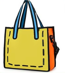 Alive With Style 'Cartoon' Canvas Tote/Handbag/Shoulder Bag in Yellow-Blue-Pink-Grey-Red
