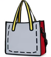 Alive With Style 'Cartoon' Canvas Tote/Handbag/Shoulder Bag in Yellow-Blue-Pink-Grey-Red