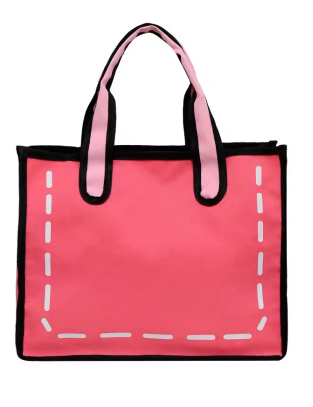 Alive With Style 'Cartoon' Canvas Tote/Handbag/Shoulder Bag in Yellow-Blue-Pink-Grey-Red