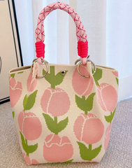 Alive With Style 'Monica' Handbag/Tote in Pink/Org-Grn/Pink-B/White-Grey/White-Yell/Blue-Org/Beige-Pink/Blue-Grn/Red-BlueFlow-PinkFlow-Brown/B-Yell/White-B/WhiteDots-WhiteFlow/BlackFlow-YellowTulip-PurpleTul-PinkTuli-Pink-Mauve-Blue-Green-Red