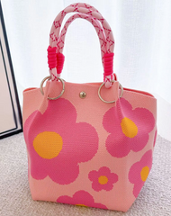 Alive With Style 'Monica' Handbag/Tote in Pink/Org-Grn/Pink-B/White-Grey/White-Yell/Blue-Org/Beige-Pink/Blue-Grn/Red-BlueFlow-PinkFlow-Brown/B-Yell/White-B/WhiteDots-WhiteFlow/BlackFlow-YellowTulip-PurpleTul-PinkTuli-Pink-Mauve-Blue-Green-Red