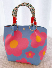 Alive With Style 'Monica' Handbag/Tote in Pink/Org-Grn/Pink-B/White-Grey/White-Yell/Blue-Org/Beige-Pink/Blue-Grn/Red-BlueFlow-PinkFlow-Brown/B-Yell/White-B/WhiteDots-WhiteFlow/BlackFlow-YellowTulip-PurpleTul-PinkTuli-Pink-Mauve-Blue-Green-Red