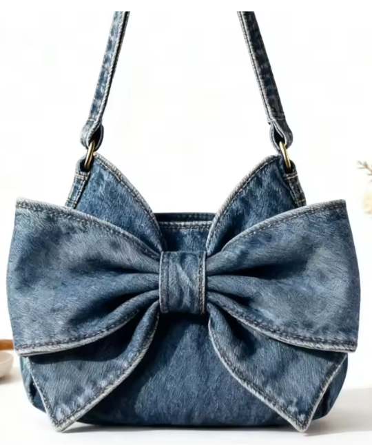 Alive With Style 'Holly' Denim Shoulder Bag in Light Blue-Dark Blue