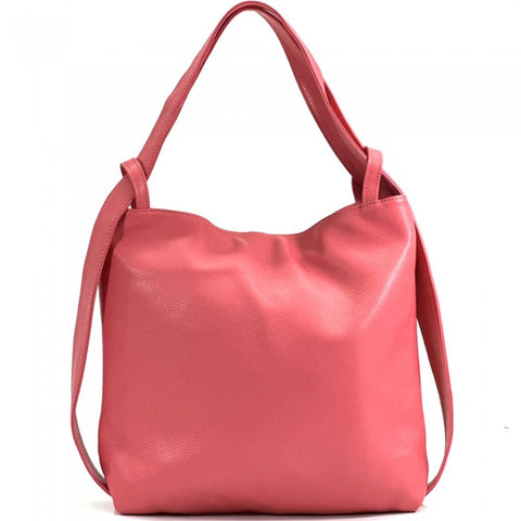 Alive With Style 'Greta GM' Leather Shoulder Bag/Backpack in Fuchsia-Olive-Jade-Red-Dark Brown-Black-White-Dark Grey-Ice Blue-Pink-Salmon-Cream-Denim-Tan-Rose