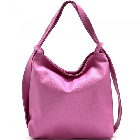 Alive With Style 'Greta GM' Leather Shoulder Bag/Backpack in Fuchsia-Turquoise-Green-Yellow-Orange-Red-Grey-Black-White-Ice Blue-Mauve-Pink-Salmon-Cream-Dark Taupe-Dark Brown-Cobalt-Tan-Teal