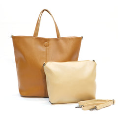 Alive With Style 'Virgilia' Reversible Tote/Cross Body Bag by Sassy Duck in Olive/Cream-Tan/Sand-Burgundy/Metallic