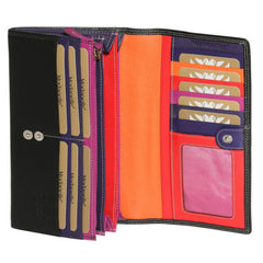 Alive With Style 'Mary' Leather Wallet by Modapelle in Black/Multi-Red/Multi-Purple/Multi-Cobalt/Multi