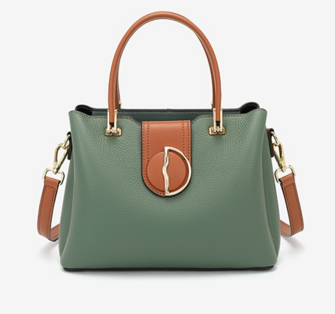 Alive With Style 'Kendra' Leather Handbag/Shoulder Bag in Green/Tan-Grey/Tan-Black/Tan