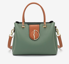 Alive With Style 'Kendra' Leather Handbag/Shoulder Bag in Green/Tan-Grey/Tan
