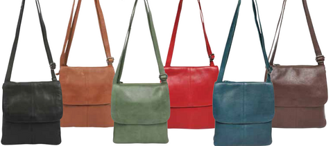 Alive With Style 'Aimee' Leather Shoulder/Cross Body Bag by Modapelle in Black-Tan-Red-Denim-Mocca